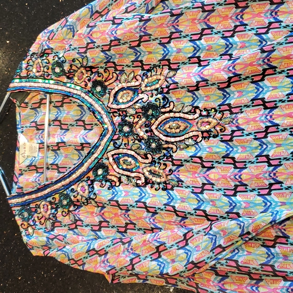 Lucky & Coco Jeweled Long Sleeve Tunic Blouse